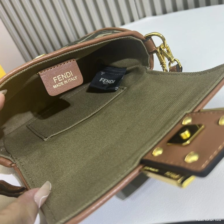 Cheap Fendi Mini FF In Green Bag Canvas Motif Baguette 0729
